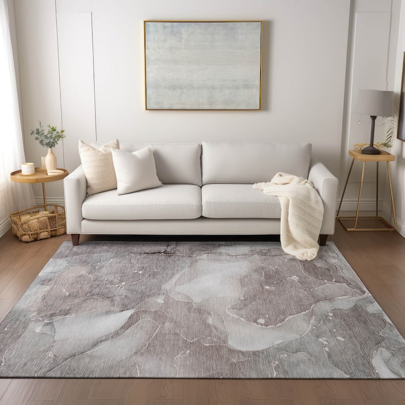 Machine Washable Indoor/ Outdoor Abstract Chantille Rug - 10' x 14' - Taupe