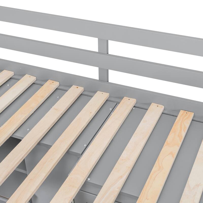 L-shaped Bunk Bed Twin Over Twin with Side Wardrobe and Under Drawers, Down Hydraulic Bed with Storage Shelves for Bedroom