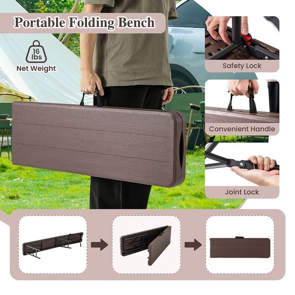 Gymax 6 ft Plastic Folding Bench Portable Fold-in-Half Seat w