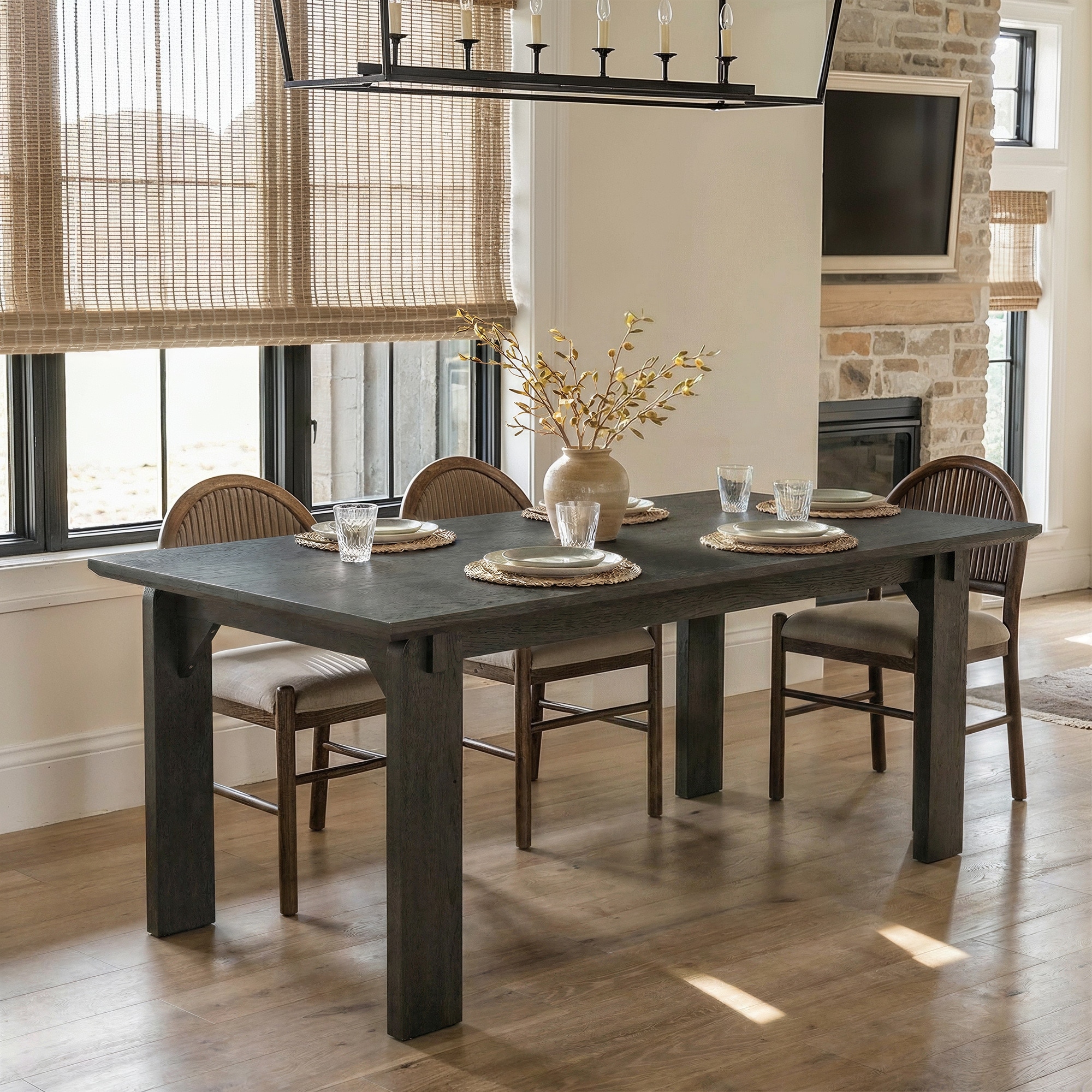 84 Inch Solid Wood Dining Table, Black Walnut Table, Large Rectangular Kitchen Table for 6-8 People Room Table