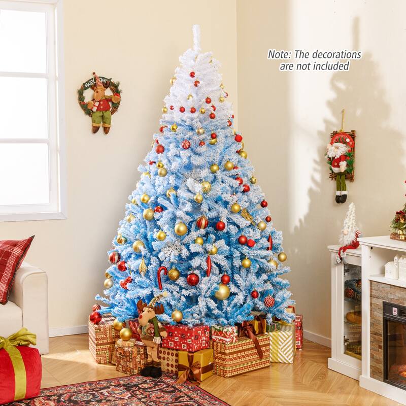 Gymax Artificial Christmas Tree Hinged Snow Flocked Xmas Tree w/ Lush