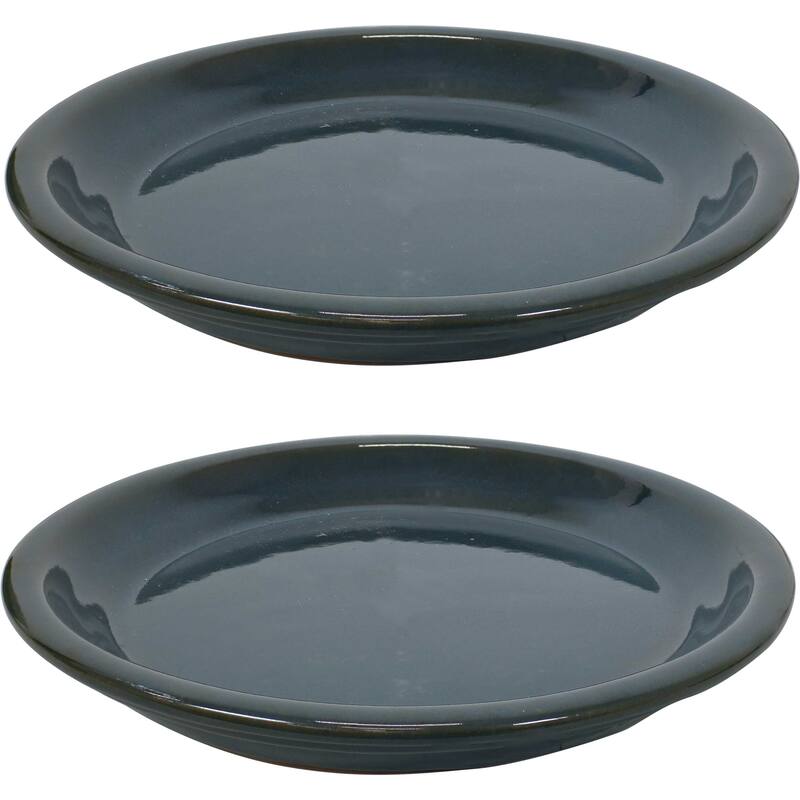 Sunnydaze Set of 2 Glazed Ceramic Planter Saucers - 9" - 9" - Forest Lake Green