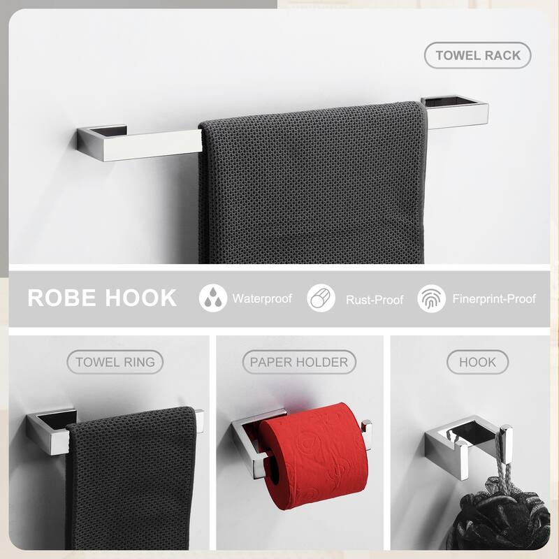 WOWOW Modern Style 4-Piece Bathroom Hardware Set with Installation Accessories