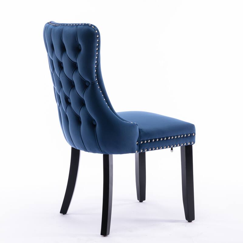 Set of 2 Upholstered Wing-Back Dining Chair with Backstitching Nailhead Trim and Solid Wood Legs