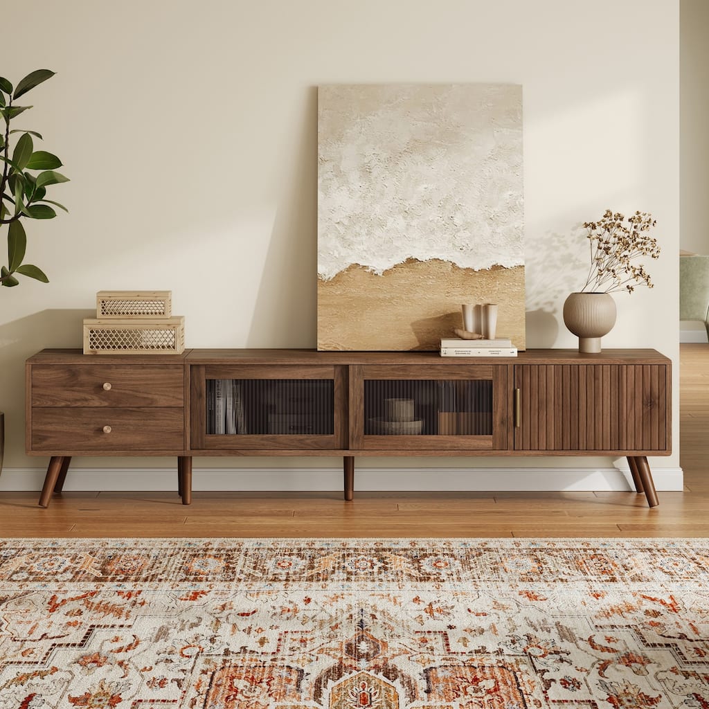 76" Modern Minimal Glass-Doors TV Stand for TVs up to 85 in - 8' x 10'