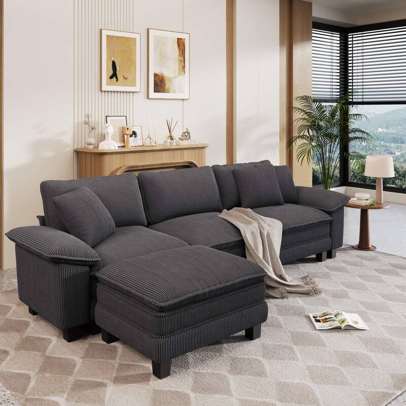 MAISON ARTS Modular Cloud Sectional Sofa, Comfy L- or U-Shaped Couch with Ottomans & Pillows, 4–6 Seat Living Room Sofa