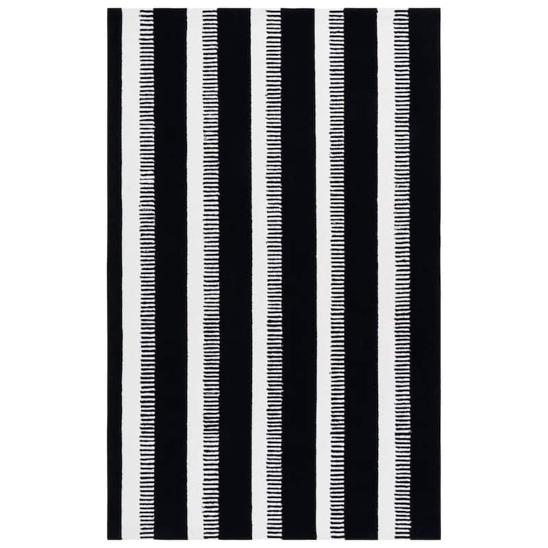 SAFAVIEH Handmade Genre Hilbjorg Modern Striped Wool Rug - Black/Ivory - 5' x 8'