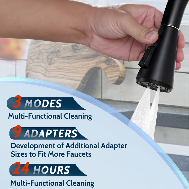 WOWOW Stainless Steel Kitchen Sprayer Head - 3 Modes with 9 Adapters