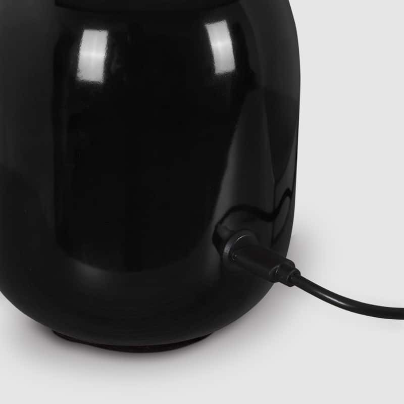 Ren LED 7.87 in Glossy Black Midcentury Modern Urn Dimmable Cordless Portable Rechargeable Bedside Nightstand Desk Lamp