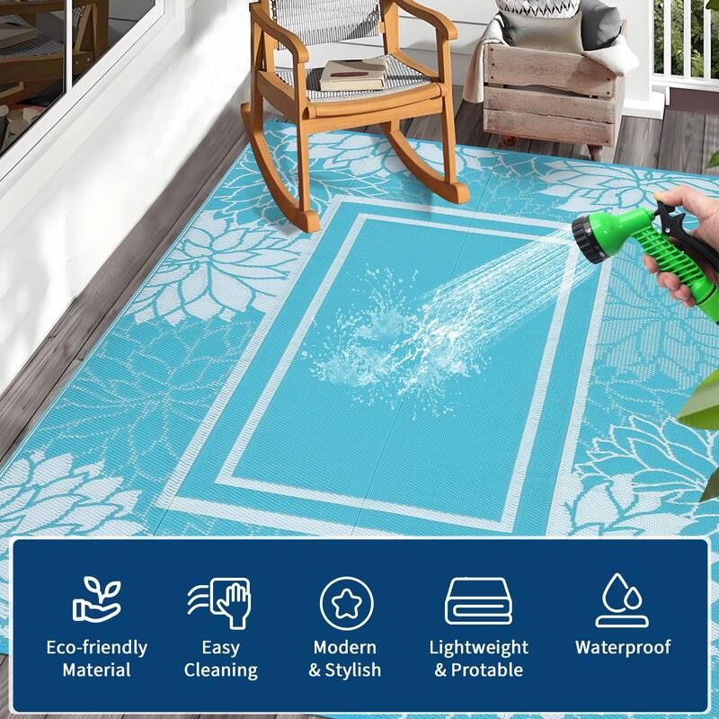 Outdoor Rug Waterproof Plastic Straw Rug, UV Resistant Foldable Lightweight Mat Reversible Patio Rug for Camping