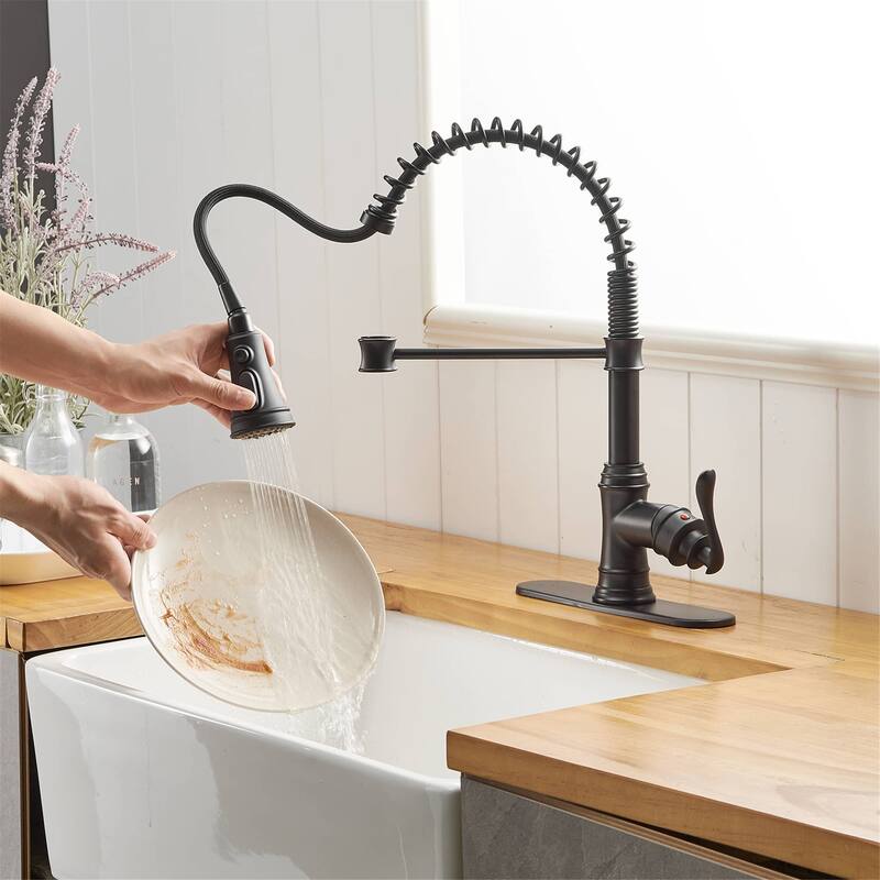 Single Handle Kitchen Sink Faucet With Pull Down Sprayer Commercial Kitchen Faucet One Hole Spring High Arc Gooseneck Bar Faucet