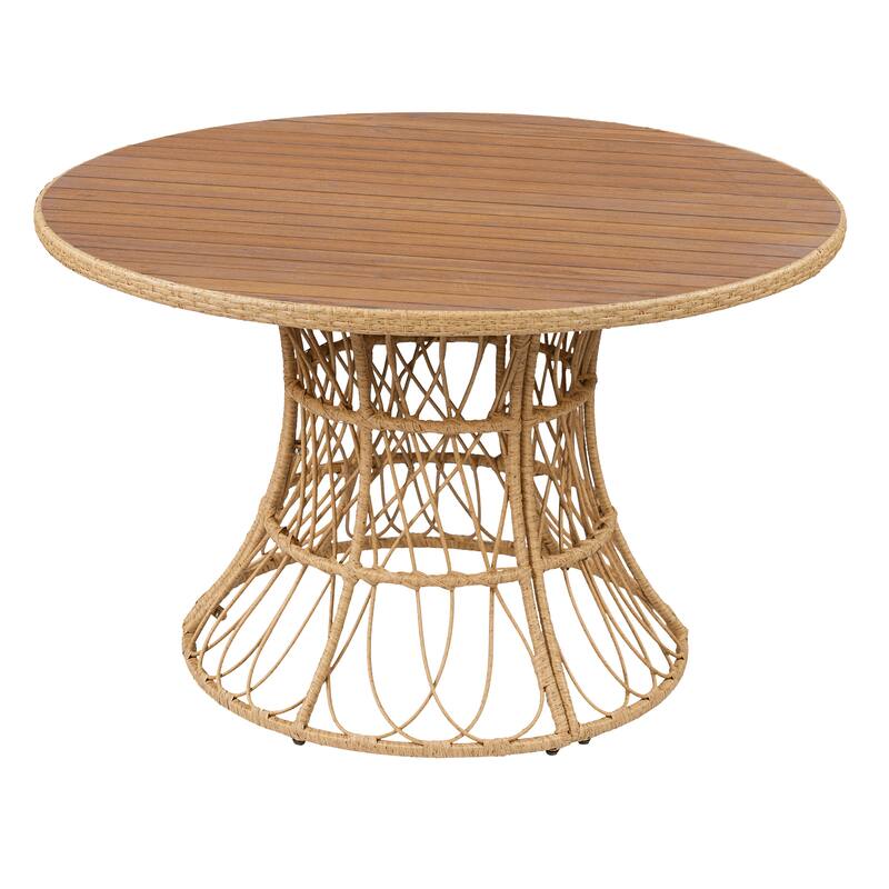 Christopher Knight Home - Estra 5-Piece Outdoor Dining Set with 4 Handwoven Wicker Chairs and Round Acacia Wood Table