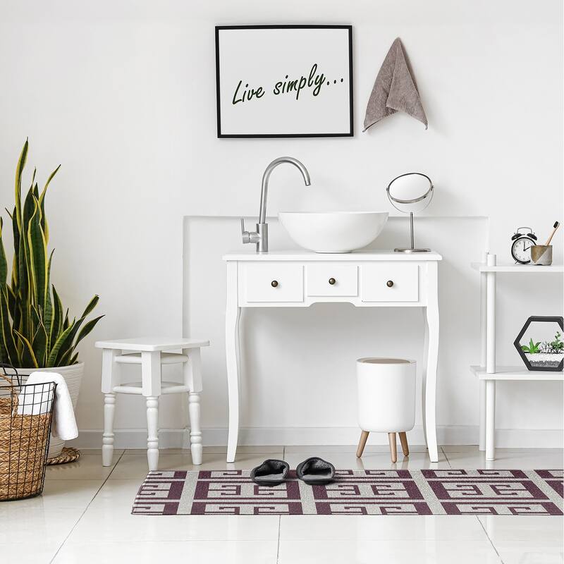 Greek Key Patterned Chenille Rug