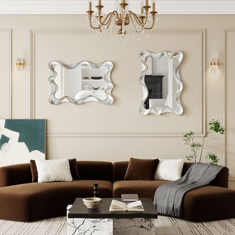 Large Asymmetrical Silver Wall Mirror - 35.4"×27.6"
