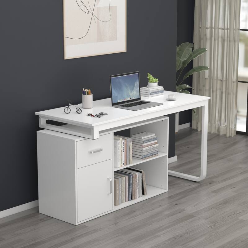 55" L-Shaped Computer Desk Storage Workstation for Productivity Style