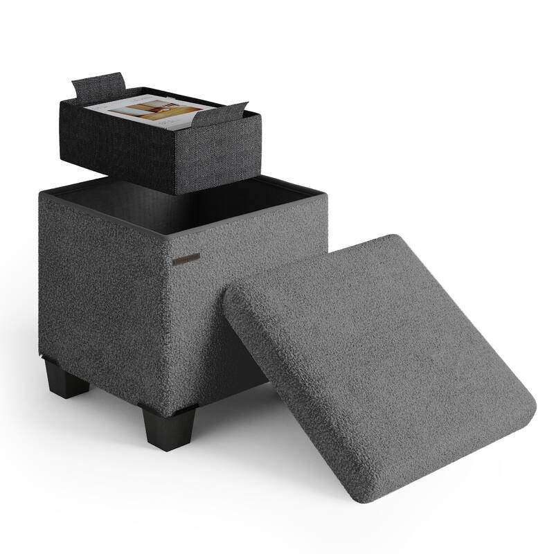 Emperyan Storage Bench for Living Room, Small Ottoman Foot Rest - Grey - Rectangle - 15"