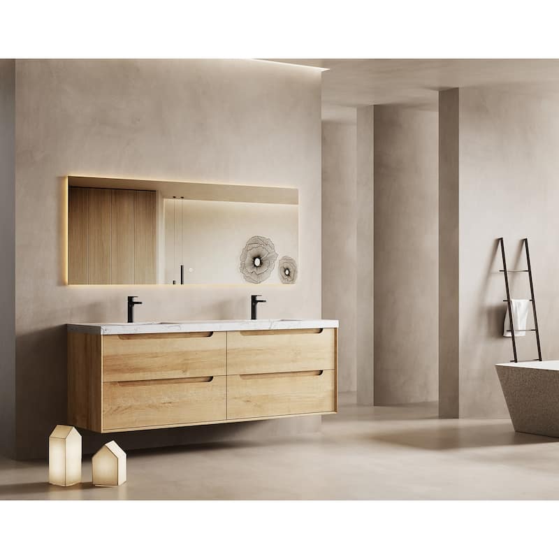 Prismis 60" 72" 84" Wall-Mount Premium Bathroom Vanity with Quartz Top