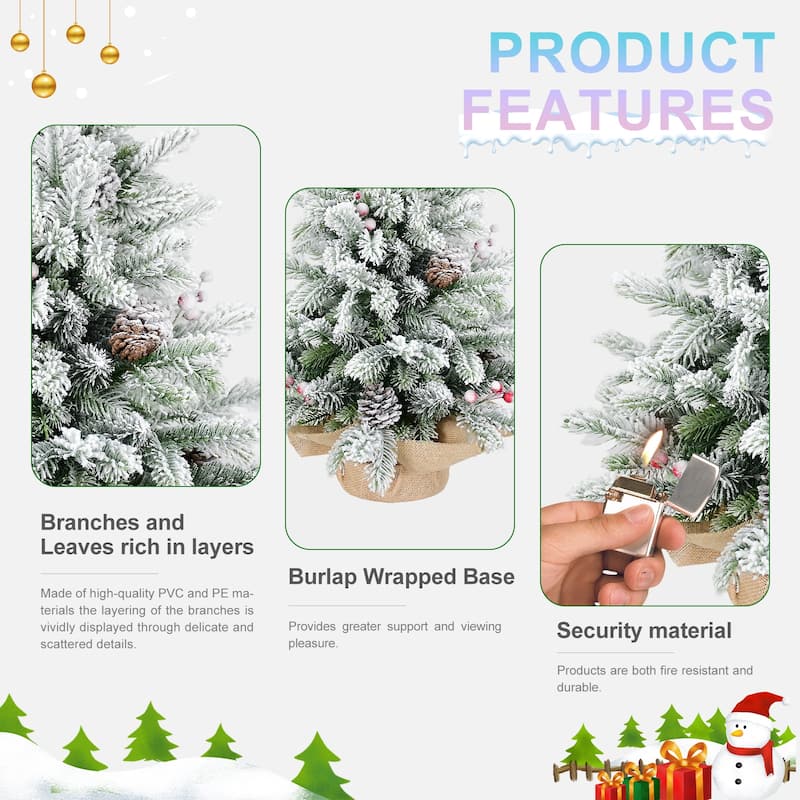 3ft Flocked Tabletop Christmas Tree With 355 Tips,Snowy Pe/Pvc Branches-Small Decorative Tree