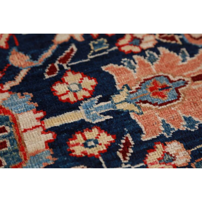 Vegetable Dye Navy Blue Heriz Serapi Oriental Rug Handmade Wool Carpet - 8'4"x 9'10"