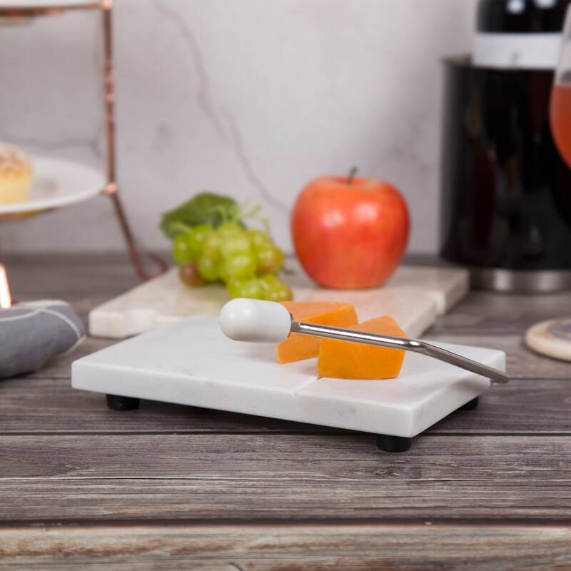 Creative Home Natural Off-White Marble 5" x 8" Cheese Slicer Butter Cutter