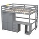 preview thumbnail 14 of 32, Wooden Loft Bed with Built-in Desk,A Wardrobe,Three Drawers,an Open Storage Cabinet,Full Size