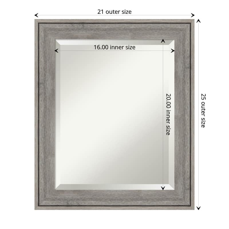 Beveled Wood Bathroom Wall Mirror - Regis Barnwood Grey Frame - Regis Barnwood Grey - Outer Size: 21 x 25 in