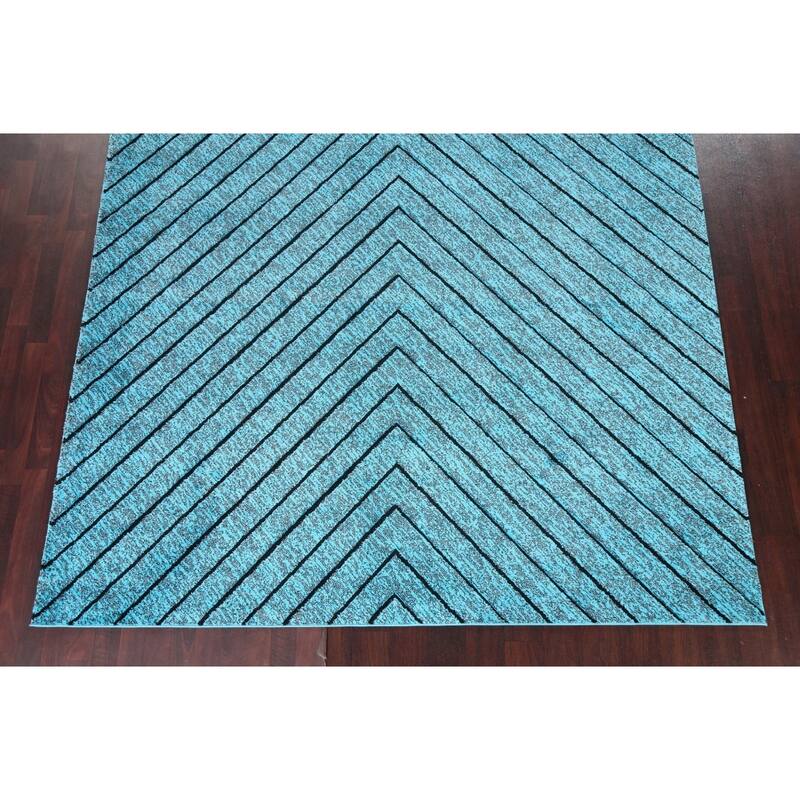 Turquoise Blue Chevron Style Transitional Turkish Rug Oriental Carpet
