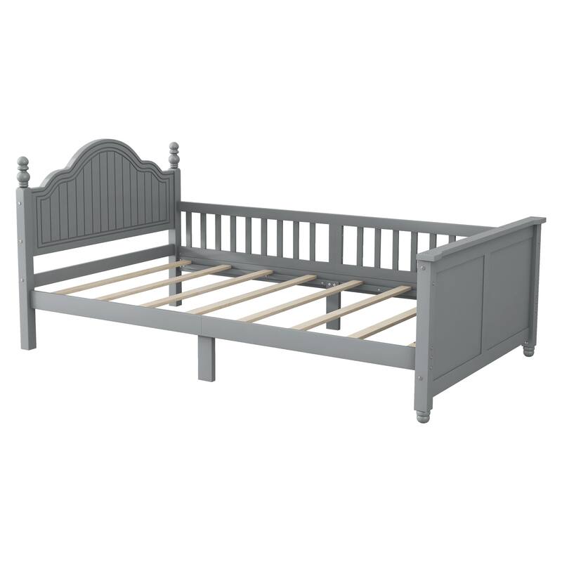Roomfitters Twin/Full Platform Bed, Slatted Headboard and Removable Guardrails with Wooden Frame for Bedrooms or Guest Rooms