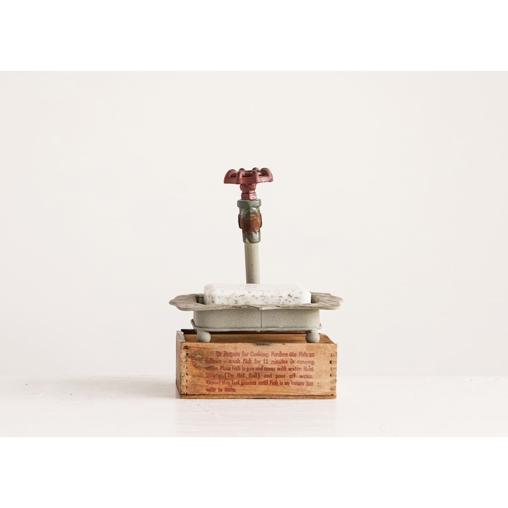 Cast Iron Soap Dish with Miniature Faucet Detail
