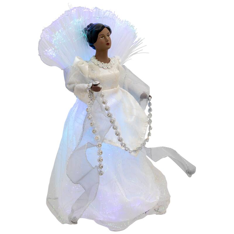 Lighted Fiber Optic African American Angel Christmas Tree Topper - 12" - Silver