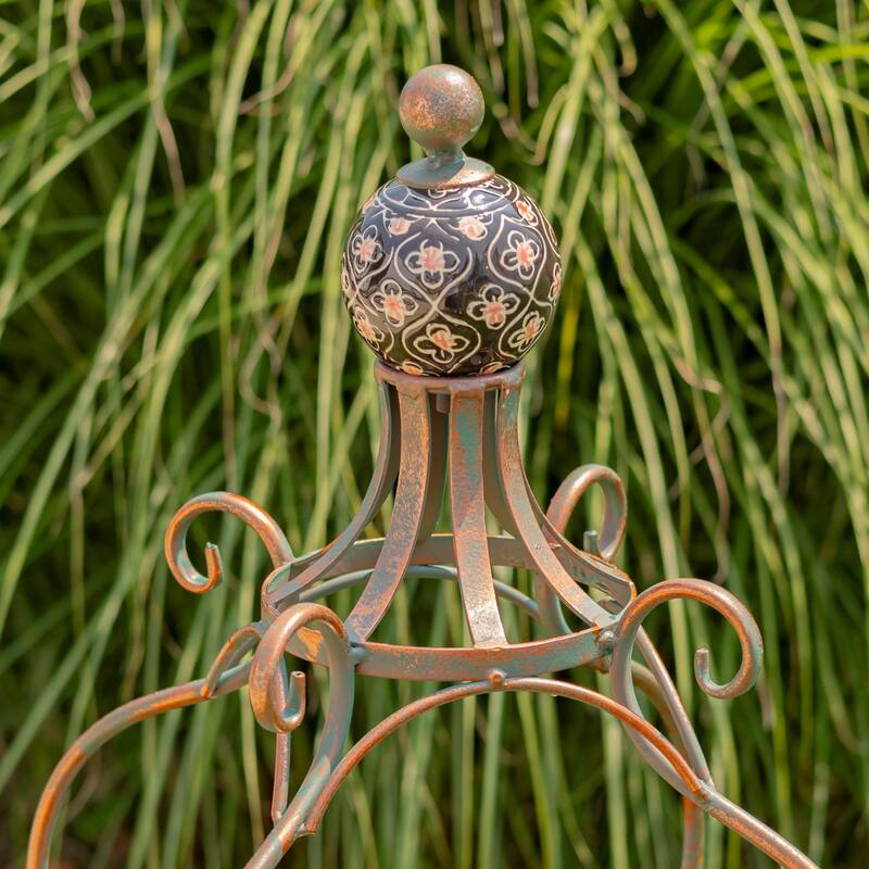 45 Inch Tall Standing Bronze Iron Birdbath with Ceramic Sailor Ball - 14.57x14.57x44.88