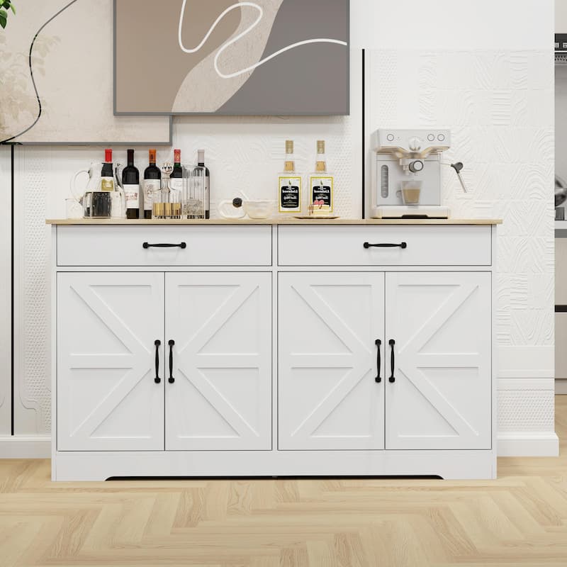 55.91" Large Farmhouse Buffet Cabinet Storage Sideboard