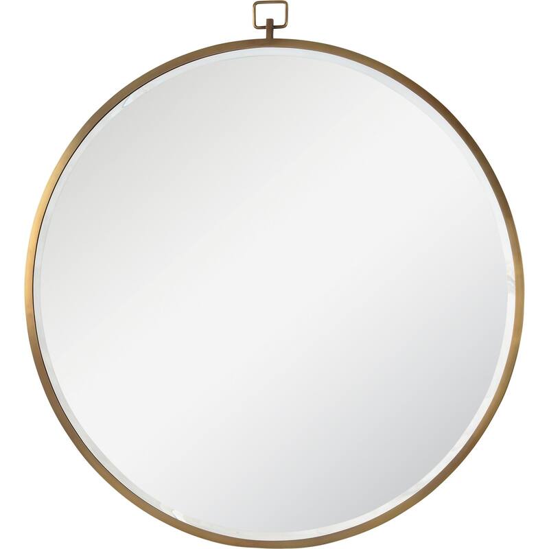 34" Bronze Glass Framed Beveled Round Wall Mirror