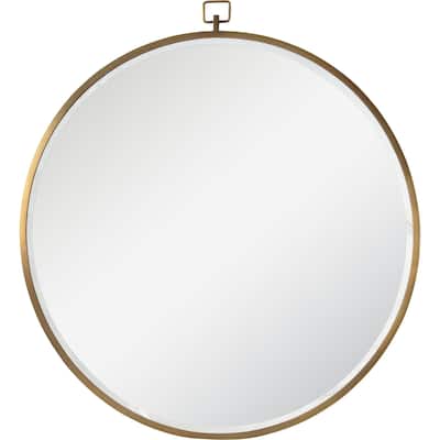 34" Bronze Glass Framed Beveled Round Wall Mirror