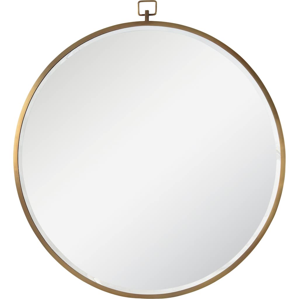 34" Bronze Glass Framed Beveled Round Wall Mirror