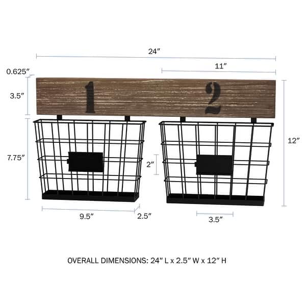 Hanging Double Wire Basket Organizer - Wall Mount Storage, Rustic Style by Lavish Home - 24 x 2.5 x 12