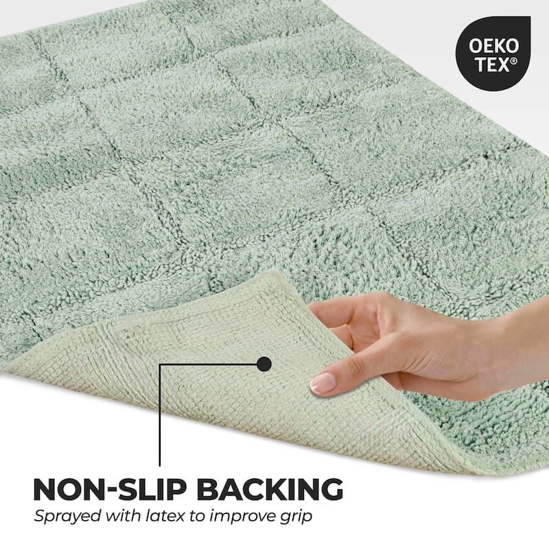 Superior Cotton Checkered 2-piece Non-skid Bath Rug Set