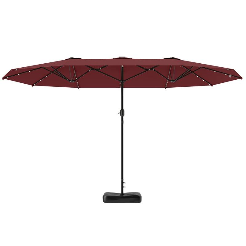 Double-Sided Large Patio Umbrella with Crank Handle Outdoor Canopy for Backyard Garden or Patio - WineRed-With-LED