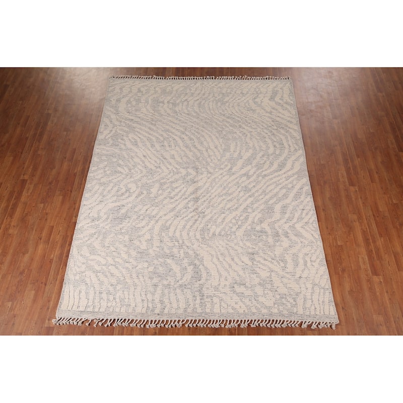 All-Over Abstract Moroccan Area Rug Hand-Knotted Wool Carpet - 7'11" x 10'3"