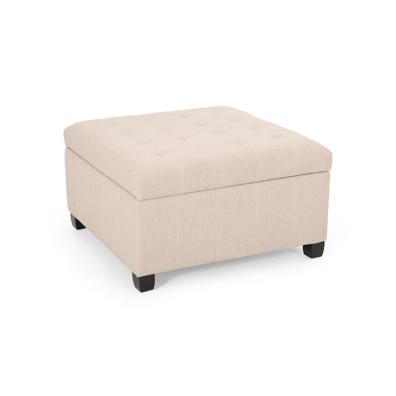 Tufted Fabric Storage Ottoman - Wheat Neutral Upholstered Solution