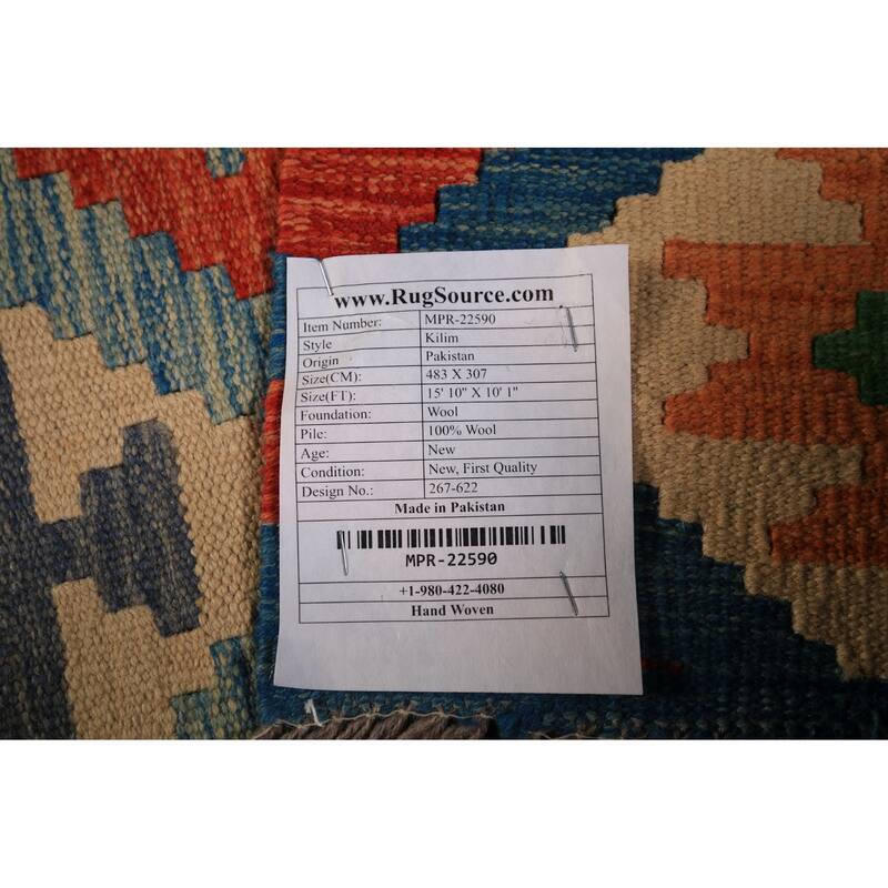 All-Over Trellis Colorful Kilim Large Rug Flatweave Wool Carpet - 10'1" x 15'10"