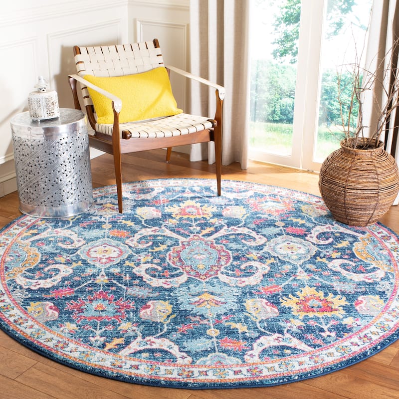 SAFAVIEH Evoke Beene Vintage Boho Rug - 6'7" Round - Navy/Fuchsia
