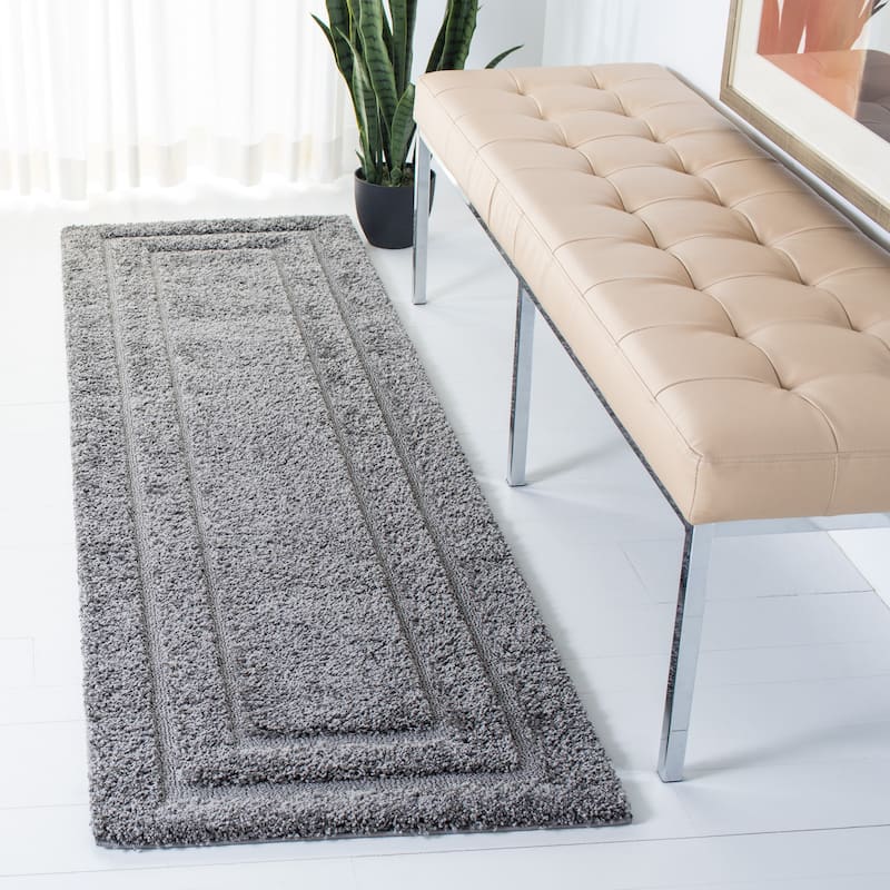 SAFAVIEH Florida Shag Carlinde Border 1.2-inch Thick Rug - 2'3" x 7' Runner - Grey - Runner