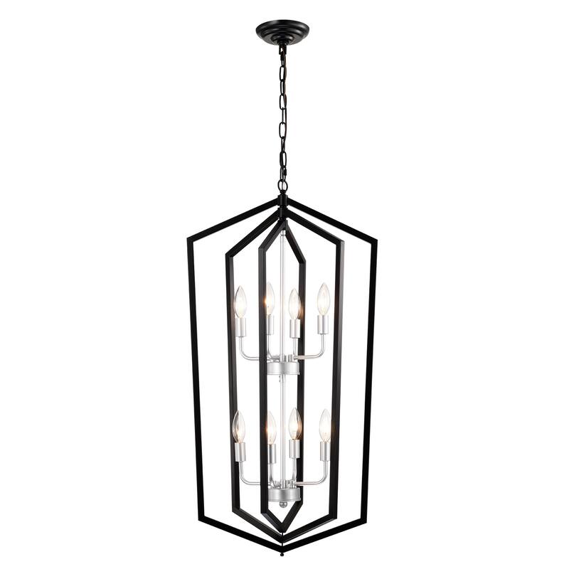 8-Light Farmhouse Kitchen Chandeliers, Matte Cage Light Fixture Adjustable Height Chandeliers for Dining Room Hallway - Black