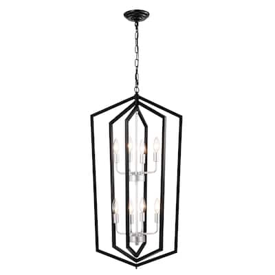 8-Light Farmhouse Kitchen Chandeliers, Matte Cage Light Fixture Adjustable Height Chandeliers for Dining Room Hallway