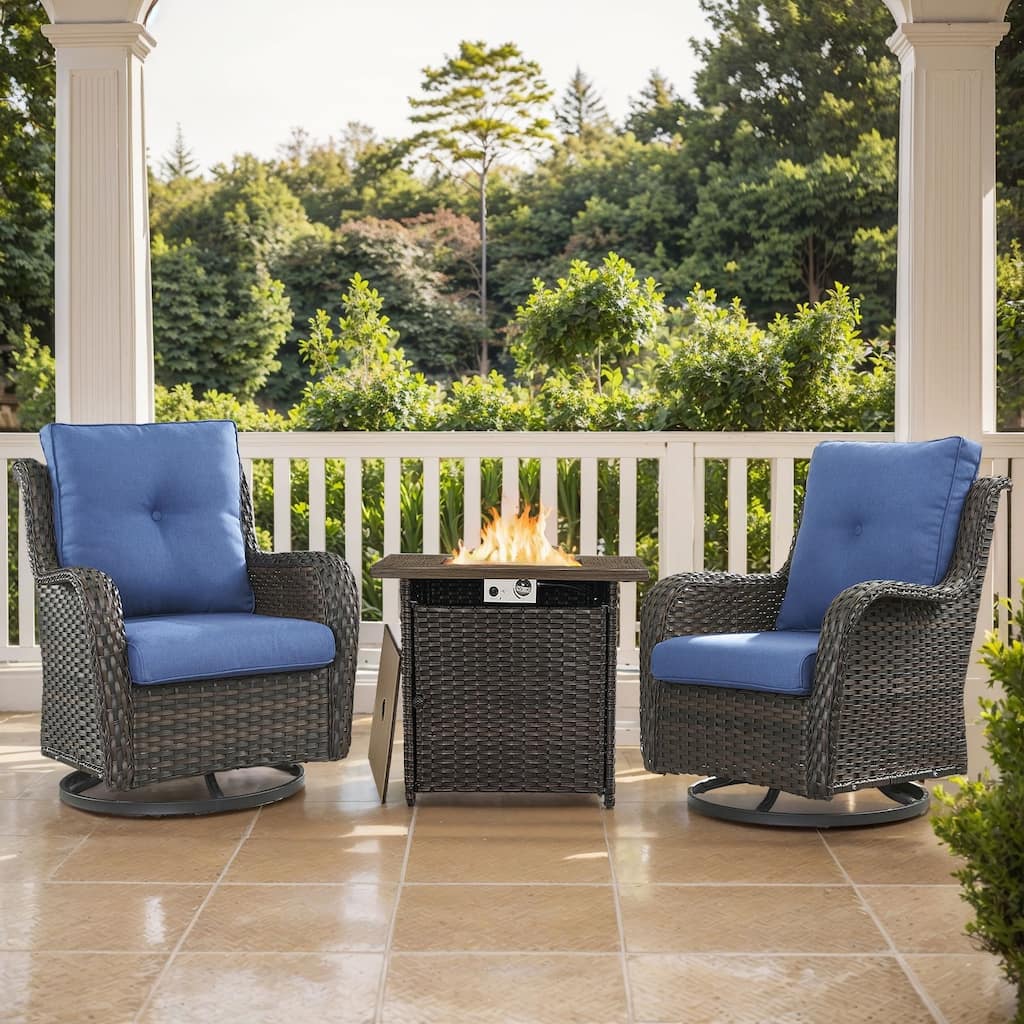 Pocassy Fire Pit Table with 2 Swivel Chairs Brown-Blue - Brown