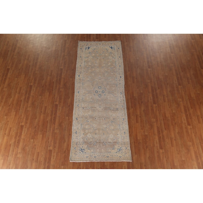 Distressed Mahal Persian Vintage Runner Rug Handmade Wool Carpet - 3'10" x 10'3"