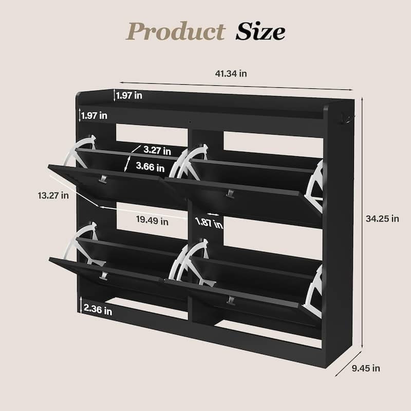 Freestanding Hidden Shoe Rack, Shoe Storage Cabinet with 4 Flip Drawers