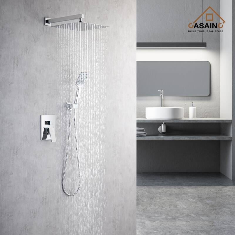 3-Spray Pattern 10 in. Wall Mount Shower System Shower Head and Functional Handheld, Chrome (Valve Included) - 10 inch