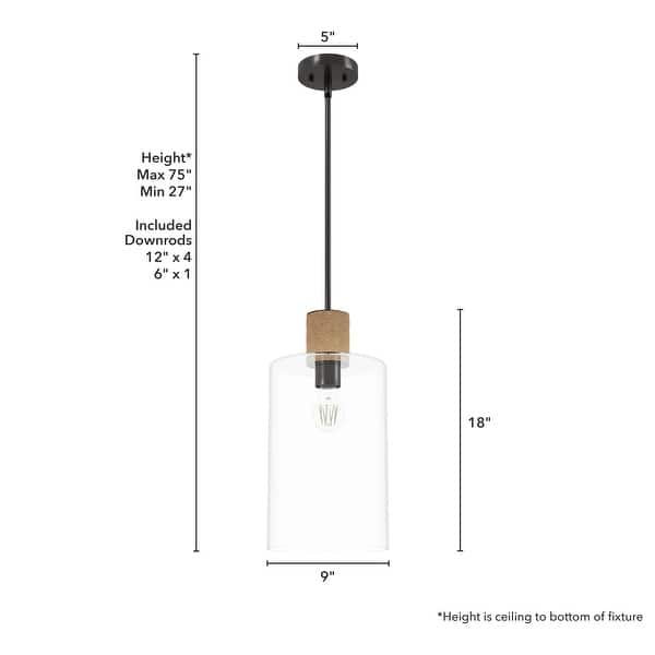 dimension image slide 0 of 2, Hunter Vanning 1-Light Pendant w/ Natural Sisal Rope, Clear Glass - Kitchen, Dining Room, Foyer - Casual, Modern - Designer!